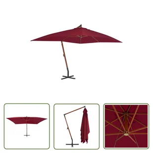 The Living Store Wiszący parasol z drewnianym słupkiem - 400x300 cm - bordowy - Parasol Wiszący - Parasole ogrodowe - miniaturka - grafika 1