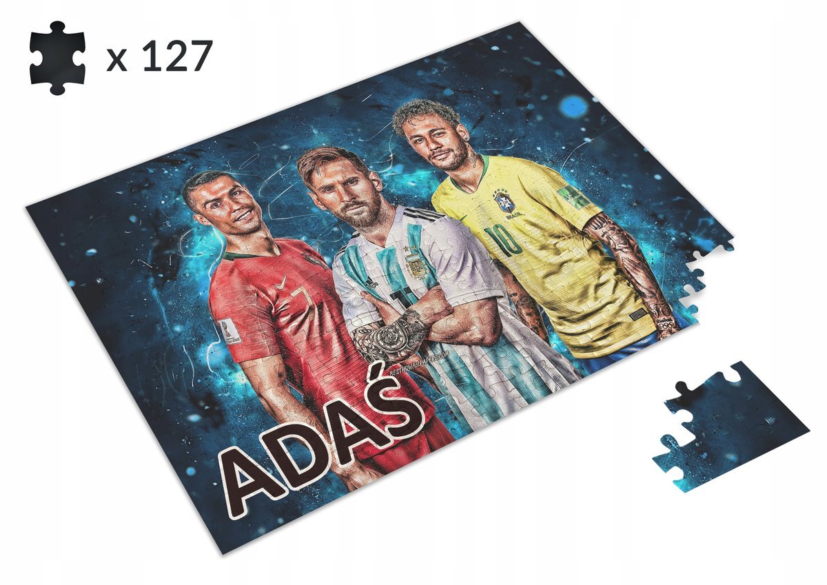 Puzzle Piłkarskie Ronaldo Messi Neymar + IMIĘ