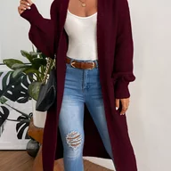 Swetry damskie - TEMU Elegancki, jednokolorowy długi kardigan damski - otwarty przód, długi rękaw, przyciski z przodu, lekki i ciepły na jesień/zimę, lekki kardigan - miniaturka - grafika 1