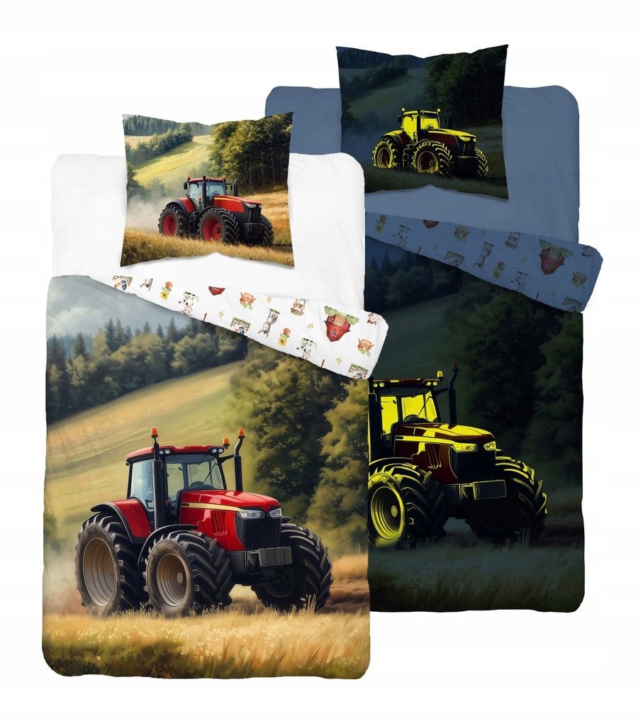 POŚCIEL 140x200 ŚWIECĄCA W CIEMNOŚCI TRAKTOR CZERWONY 100% BAWEŁNA 5731A