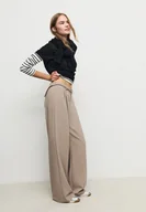 Spodnie damskie - Stradivarius Szerokie spodnie eleganckie z klamrą Brązowy 36 - miniaturka - grafika 1