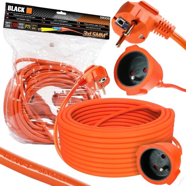 Przedłużacz Elektryczny Black 30m 3x1,5mm Ip20 Black