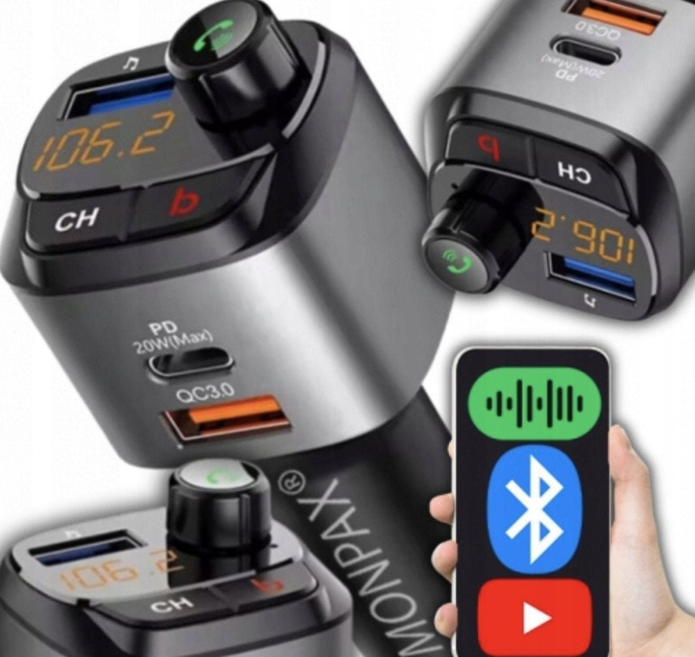 Monpax TRANSMITER SAMOCHODOWY FM BLUETOOTH QC 3.0