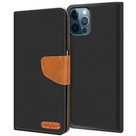 Etui i futerały do telefonów - Etui na telefon komórkowy Denim do Apple iPhone 12 Pro Max (6,7 cala) Jeans Look Book Case pokrowiec ochronny, czarny - miniaturka - grafika 1