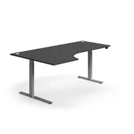 Biurka - Biurko z regulacją wysokości FLEXUS, ergonomiczne, 2000x1200 mm, srebrna rama, szary - miniaturka - grafika 1