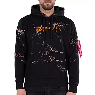 ALPHA INDUSTRIES Męska bluza z kapturem Lightning AOP, Czarny/pomarańczowy, XXL - Bluzy męskie - miniaturka - grafika 1