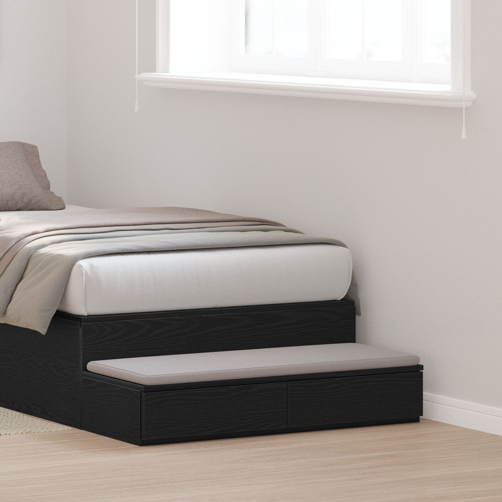 vidaXL Szuflady pod łóżko Czarne 75x36,5x16,5 cm z drewna inżynieryjnego