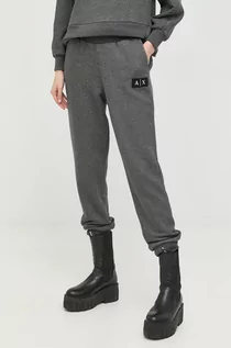 Spodnie damskie - Armani Exchange spodnie dresowe bawełniane damskie kolor szary gładkie - grafika 1