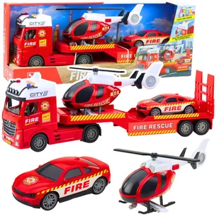 Zestaw Straż Ciężarówka Helikopter Samochód Światła Dźwięki LEAN Toys - Samoloty i helikoptery - miniaturka - grafika 1