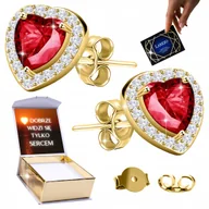 Kolczyki - Złote Kolczyki 925 na Sztyftach Czerwone Serca Kryształki Serduszka NADRUK - miniaturka - grafika 1