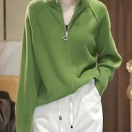 Swetry damskie - TEMU Kobiecy Przytulny Zielony Kardigan - Casualowy Długi Rękaw, Zamek Błyskawiczny, Stójka, Luźny Krój, Guziki, Idealny na Jesień i Zimę, Casualowa - miniaturka - grafika 1