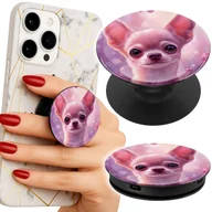 Uchwyty samochodowe do telefonów - Uchwyt do telefonu Popsocket na palce/stojak SŁODKA CHIHUAHUA RÓŻOWE TŁO - miniaturka - grafika 1