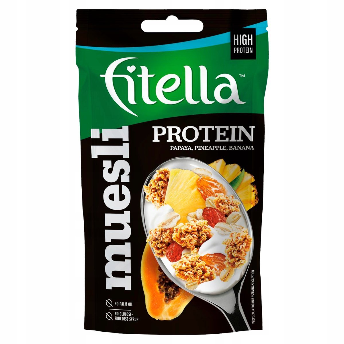 Fitella Musli chrupkie owoce tropikalne z wysoką zawartością białka 50 g