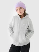 Bluzy dla dziewczynek - 4F Bluza dresowa rozpinana z kapturem dziewczęca - szara 146 (10-11 lat) - miniaturka - grafika 1