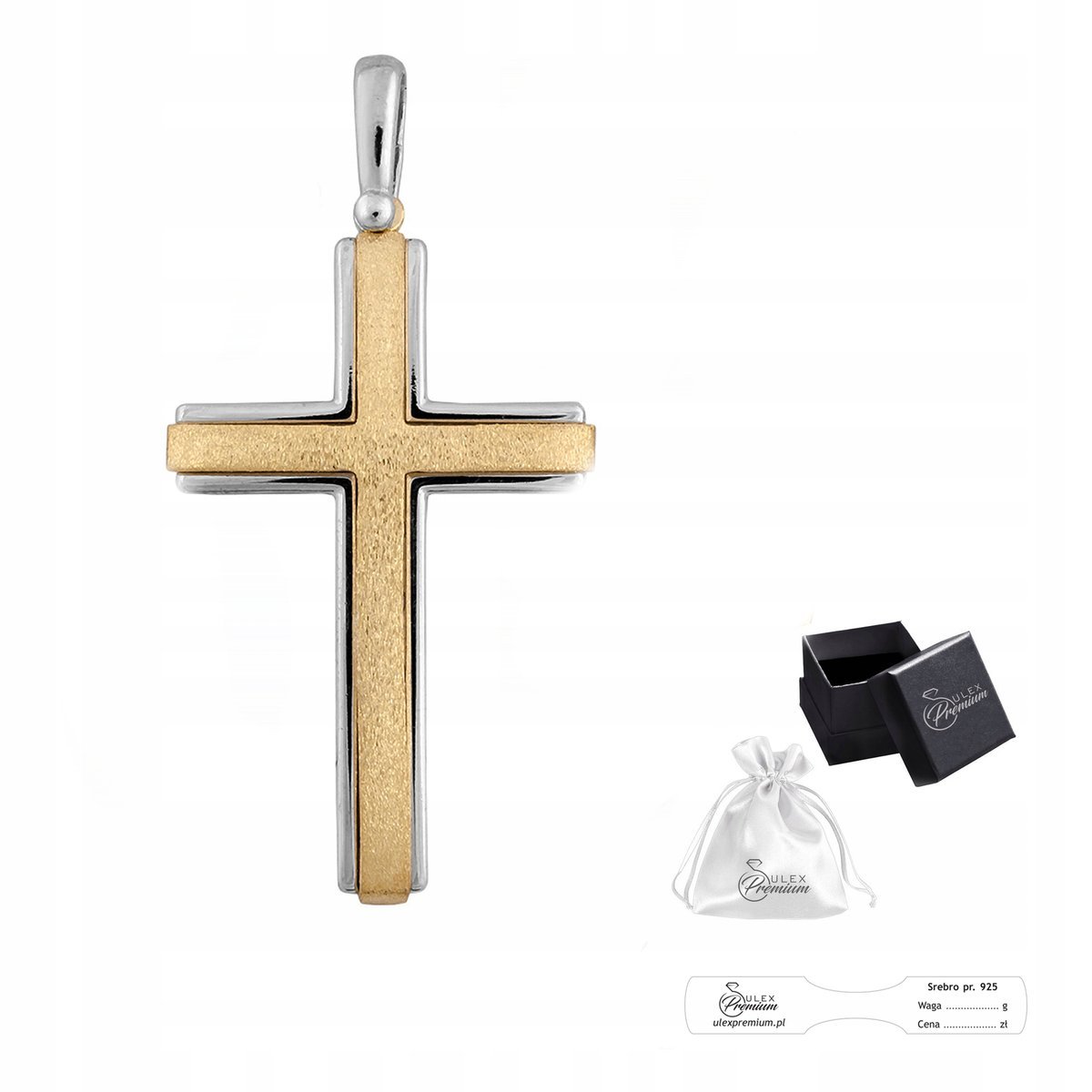 Krzyżyk srebrny pr. 925 Wisiorek Krzyż Pozłacany Rodowany na Prezent