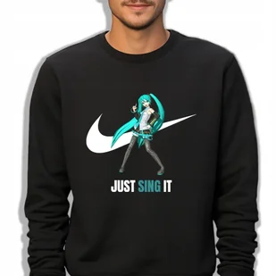 Bluza Dresowa Męska Czarna JUST SING IT Swoosh Sportowe Wzory Rozmiar S - Bluzy męskie - miniaturka - grafika 1