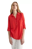 Koszule damskie - DeFacto Koszula damska z tkaniny bawełnianej z długimi rękawami, czerwony, XL - miniaturka - grafika 1