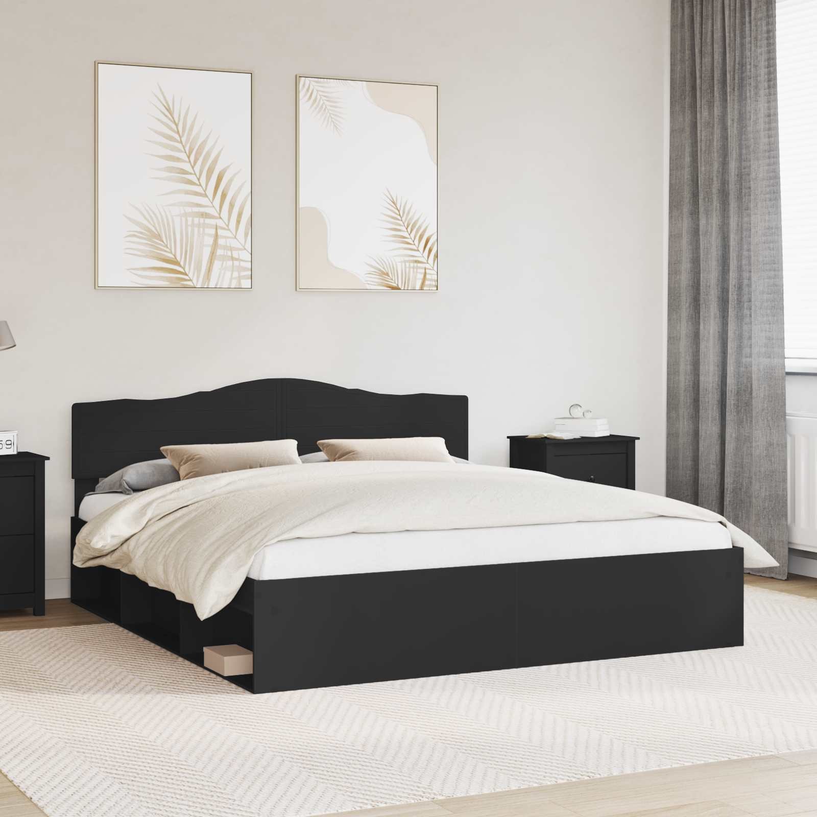 vidaXL Ramka łóżka Czarny 200 x 200 cm Lite drewno sosnowe