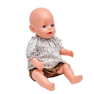 Ubranka dla lalek Baby Born 42 cm -43 cm Koszulka w kwiatki i bloomersy z brązowego sztruksu - Lalki dla dziewczynek - miniaturka - grafika 1