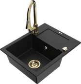 Zlewozmywaki z baterią - Mexen Enzo zlewozmywak granitowy 1-komorowy z ociekaczem i baterią kuchenną Elia, czarny - 6506-77-670101-50 - miniaturka - grafika 1