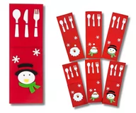 Ozdoby bożonarodzeniowe - Etui na sztućce czerwone świąteczne kieszonki podkładki pokrowce Mikołaj 6x - miniaturka - grafika 1