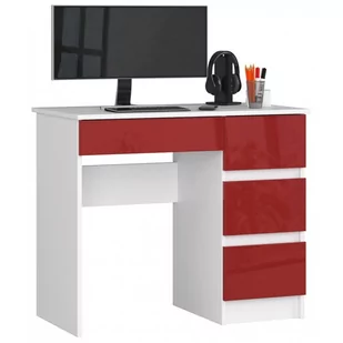 Biurko komputerowe AKORD A7 Białe 90 cm prawe - 4 szuflady, fronty kolor Czerwony Połysk - 90x50x77 cm - Biurka Biurko komputerowe AKORD A7 Białe 90 cm prawe - 4 szuflady, fronty kolor Czerwony Połysk - 90x50x77 cm - Biurka - miniaturka - grafika 1
