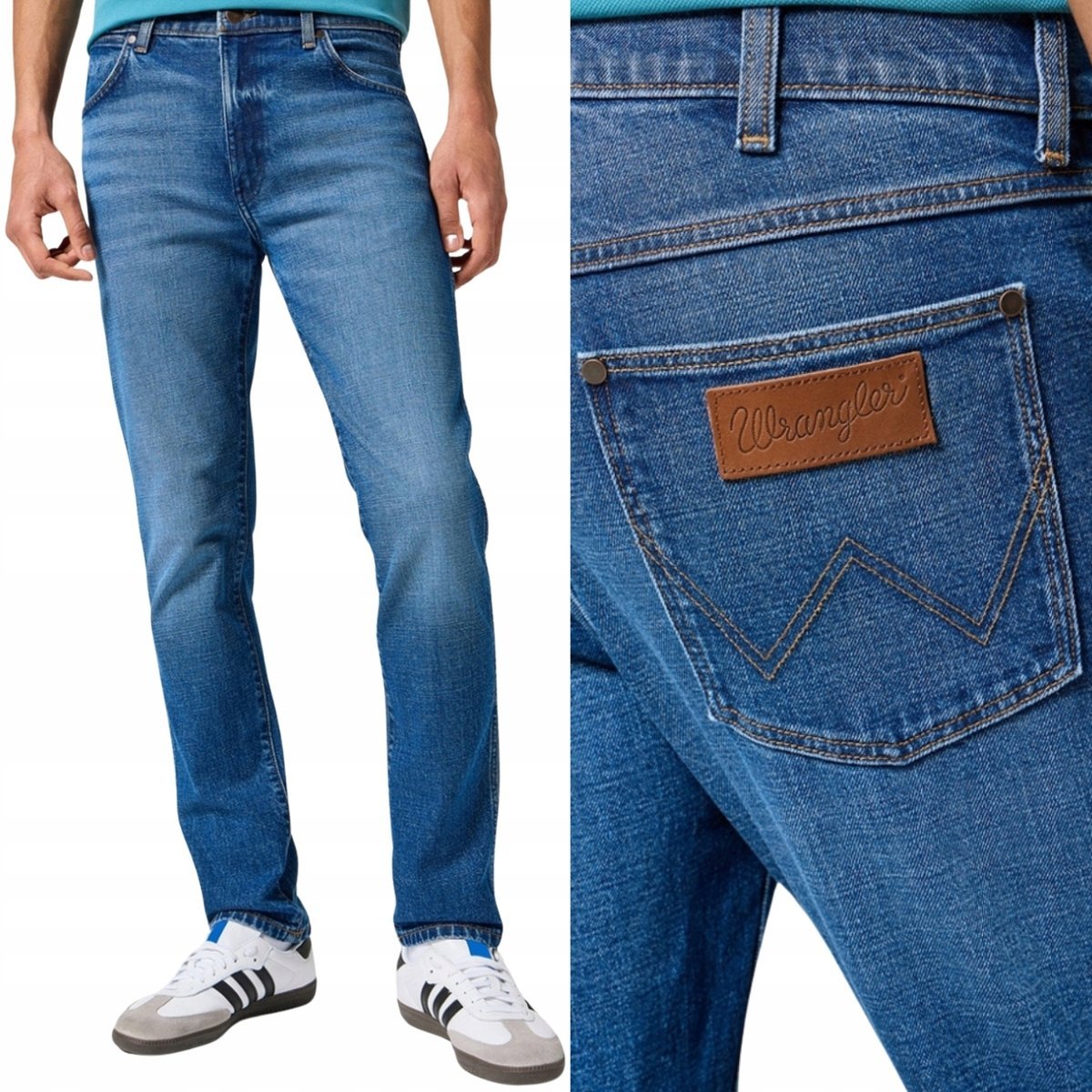 Wrangler LARSTON Raindrop DOPASOWANE SPODNIE JEANSOWE CIEMNY DżINS W38 L34
