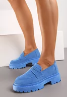 Mokasyny damskie - Niebieskie Casualowe Mokasyny z Ekozamszu na Grubej Podeszwie Viara - miniaturka - grafika 1