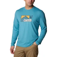 Bluzy sportowe męskie - Koszulka sportowa Tech Trail Long Sleeve Graphic z długim rękawem - zielona - miniaturka - grafika 1