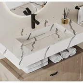 Umywalki - Umywalka podwieszana TAKOTNA z twardego materiału marmuropodobnego w kolorze białym – 90,2 × 45,2 × 8 cm (dł. × szer. × wys.) - miniaturka - grafika 1