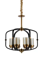 Lampy sufitowe - BONTON W6 żyrandol czarno-mosiężny loft klosz szklany 6xE27 - miniaturka - grafika 1