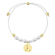 Bransoletki - Bransoletka sznurkowa białe perełki ze złotym medalikiem stal szlachetna Rak - Manoki - miniaturka - grafika 1