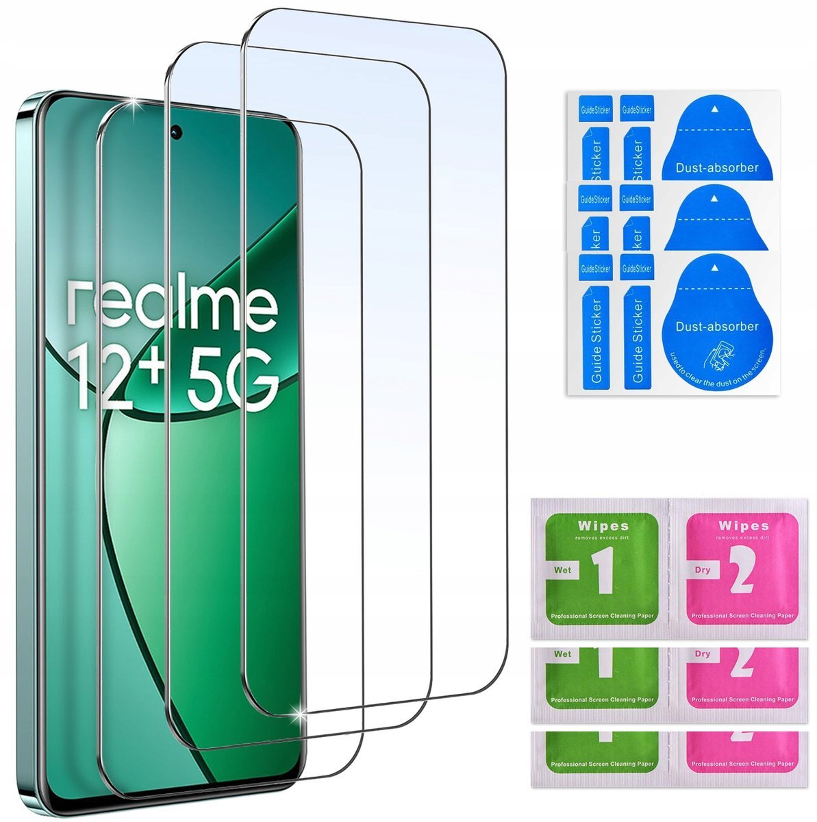 3x SZKŁO HARTOWANE do Realme 12+ Plus 5G SZYBKA 9H zestaw 3 sztuk