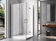Kabiny prysznicowe - HYDROSAN Kabina prysznicowa prostokątna narożna 90x100x195 drzwi podwójne składane chrom szkło transparentne uniwersalna z powłoką Nano Glass KZ13A-100X90 - miniaturka - grafika 1