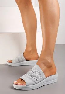 Szare Klapki na Grubej Podeszwie z Cyrkoniami Testolin - Klapki i japonki damskie - miniaturka - grafika 1