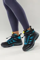 Buty trekkingowe damskie - Czarne buty trekkingowe damskie na bieżnikowanej podeszwie z regulowaną elastyczną sznurówką niebieskie wstawki softshell Casu 2310-14W - miniaturka - grafika 1
