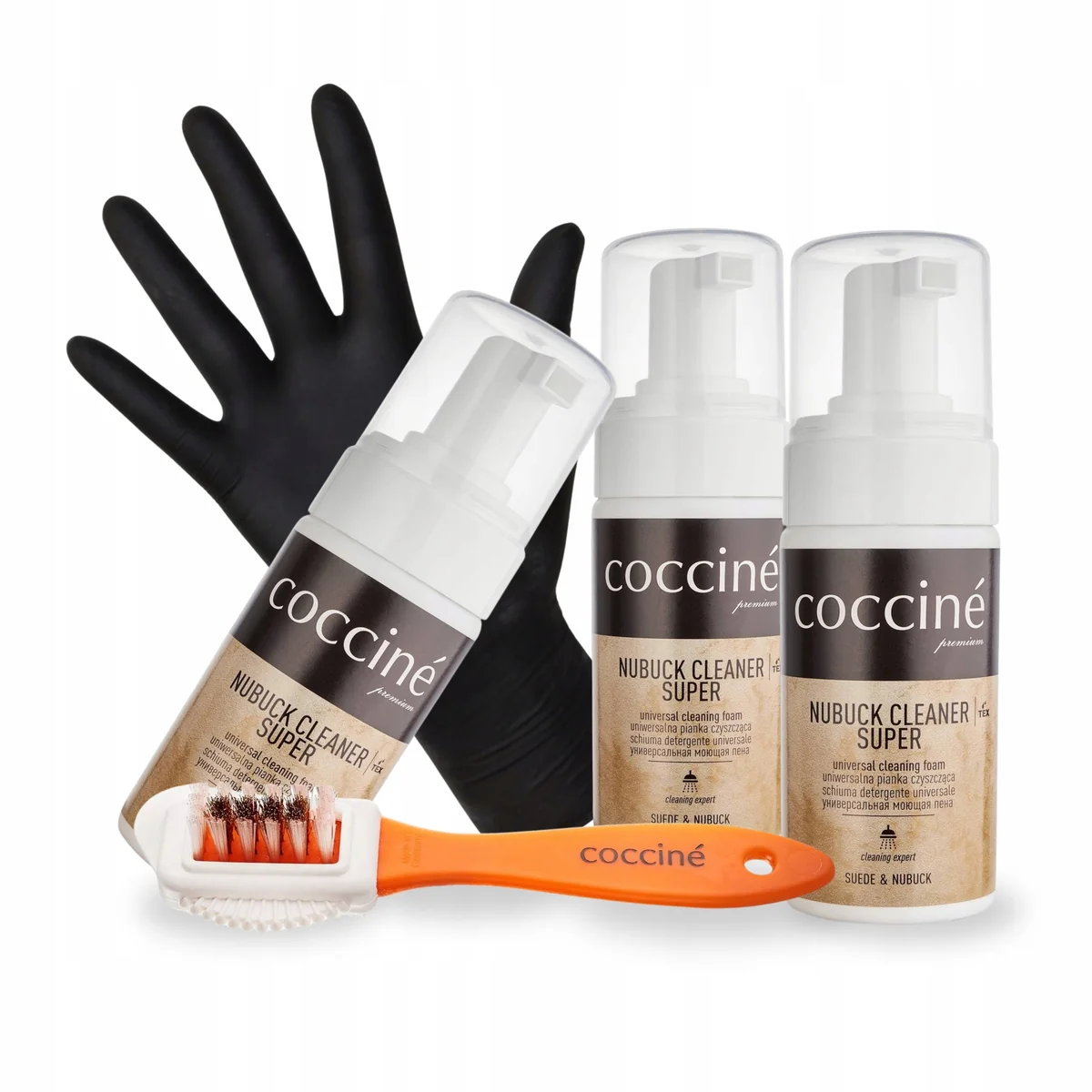 3x Cleaner do Nubuku ze Szczotką i Rękawiczkami Zestaw Coccine 5w1