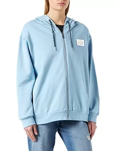 Armani Exchange Damska bluza z kapturem, ze sznurkami, zapięcie na zamek błyskawiczny, wytłaczane logo bluza z kapturem, Lodowiec, S - Bluzy damskie - miniaturka - grafika 1