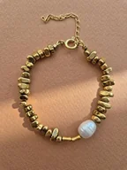 Bransoletki - Bransoletka ze złotych hematytów kropel z dużą perłą - miniaturka - grafika 1