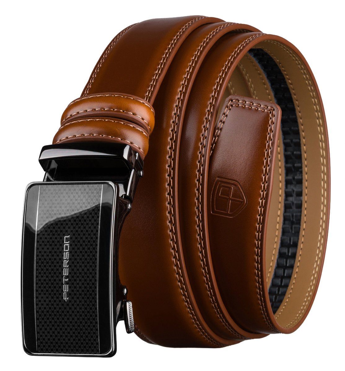 Pasek męski casualowy PETERSON skórzany elegancki automatyczna klamra do garnituru brązowy