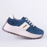 Półbuty damskie - Sneakersy damskie skórzane GOODIN GD-124 skóra zamsz platforma granat 39 - miniaturka - grafika 1
