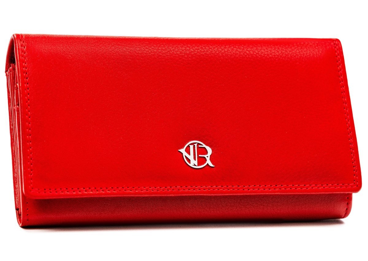 Klasyczny duży poziomy portfel damski ze skóry naturalnej ROVICKY czerwony elegancki pojemny i rozbudowany na karty dokumenty i gotówkę ochrona RFID..