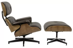 King Home Fotel LOUNGE HM PREMIUM SZEROKI z podnóżkiem brązowy - sklejka orzech, skóra naturalna KH.12981 - Fotele - miniaturka - grafika 1
