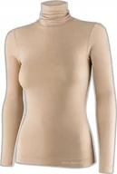 Koszulki sportowe damskie - Brubeck LS1627W Koszulka damska z golfem COMFORT MERINO beżowy S - miniaturka - grafika 1