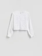 Bluzki damskie - Reserved - Bluzka z haftowanym wzorem - złamana biel - miniaturka - grafika 1
