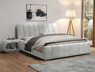 Łóżka - Łóżko tapicerowane AGMAT PANAMA z wezgłowiem, 200 x 200 cm, łóżko podwójne z podstawą łóżka i metalową ramą z listew, tkanina welurowa: jasnoszary - miniaturka - grafika 1