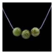 Naszyjniki - Kamienie i minerały. Naszyjnik z 3 koralikami serpentynowymi o średnicy 8 mm ze stali nierdzewnej. - miniaturka - grafika 1