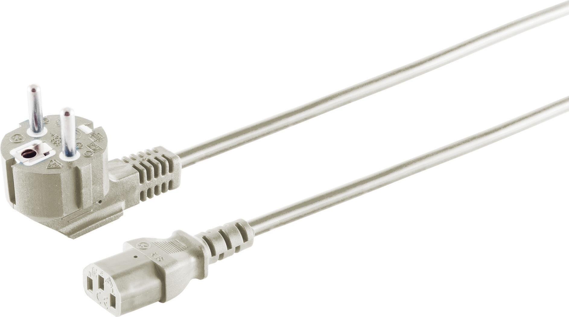 Kabel sieciowy S/CONN, wtyczka bezpieczeństwa 90° do gniazda IEC, 230 V do urządzeń IEC, CEE7/7-C13, VDE, szary, 5,0 m (60006-5GR)
