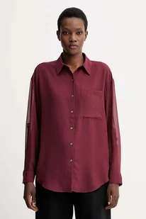 Calvin Klein koszula damska kolor bordowy relaxed z kołnierzykiem klasycznym LV044B902G - Koszule damskie - miniaturka - grafika 1