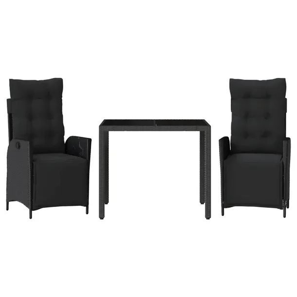 Zestaw mebli ogrodowych czarny: stół 90x90x75 cm, krzesła 57x61x93 cm